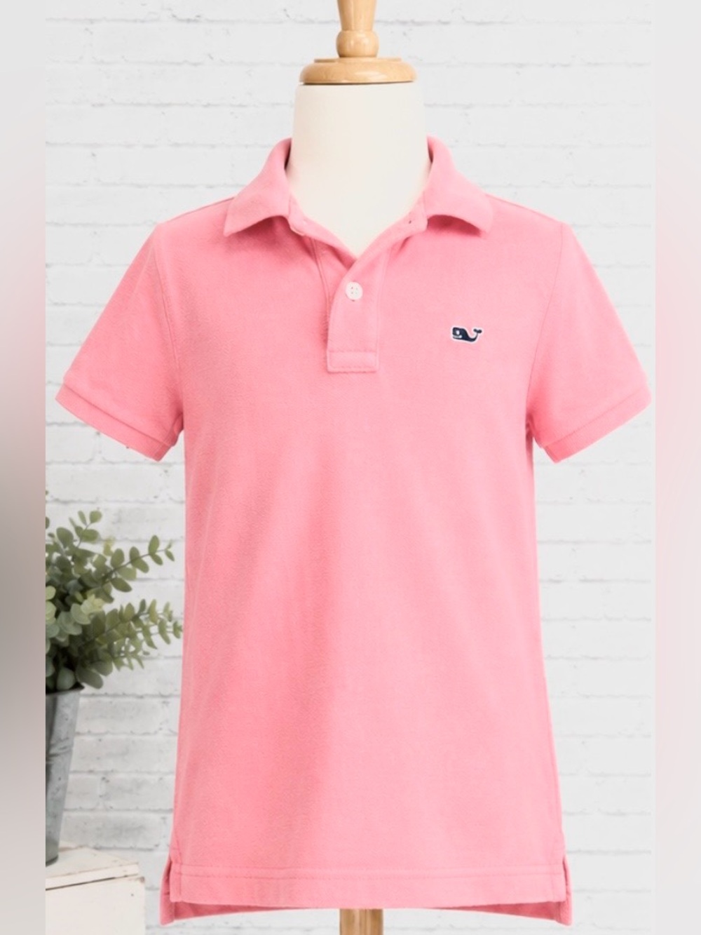 Vineyard Vines Boys Pink Polo Shirt Size 5 100% Cotton Short Sleeve Whale Logo